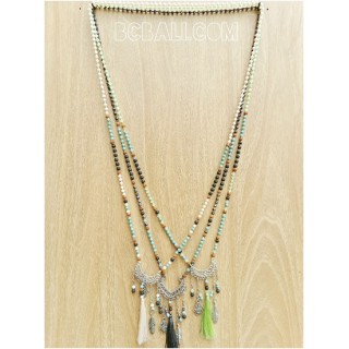 tree color charm necklaces bead tassels bronze caps